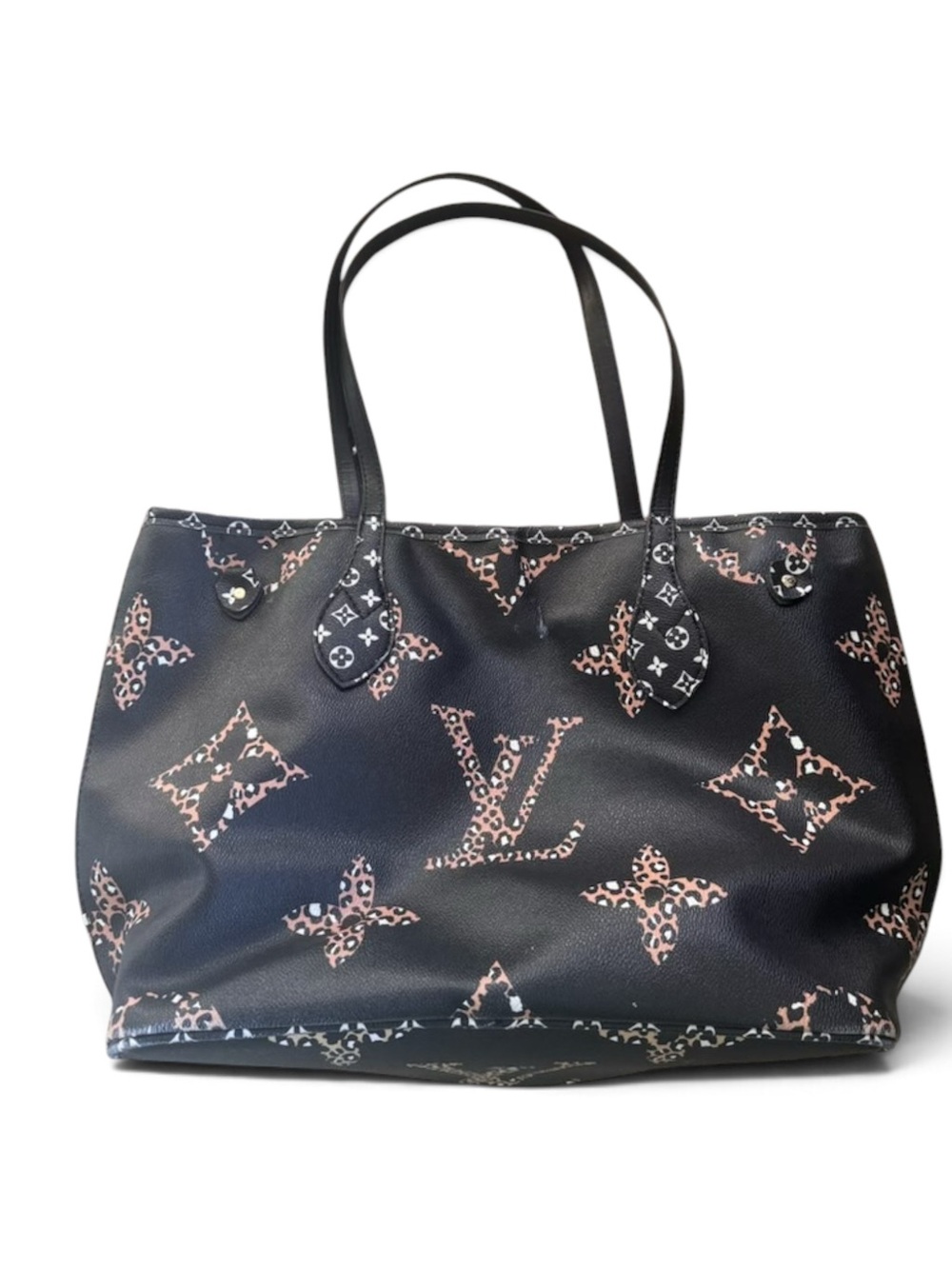 Louis Vuitton Black Tote with Leopard Monogram Accents